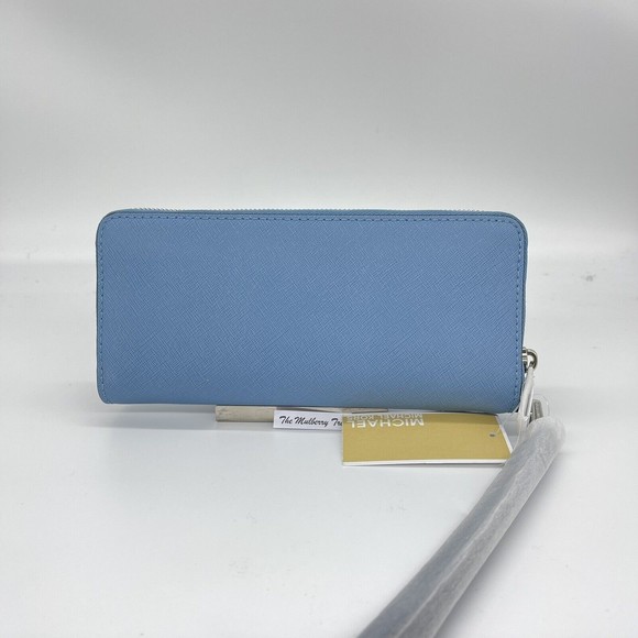 Michael Kors Sky Blue Jet Set Travel Continental Clutch Strap Wallet Large NWT - Picture 2 of 7